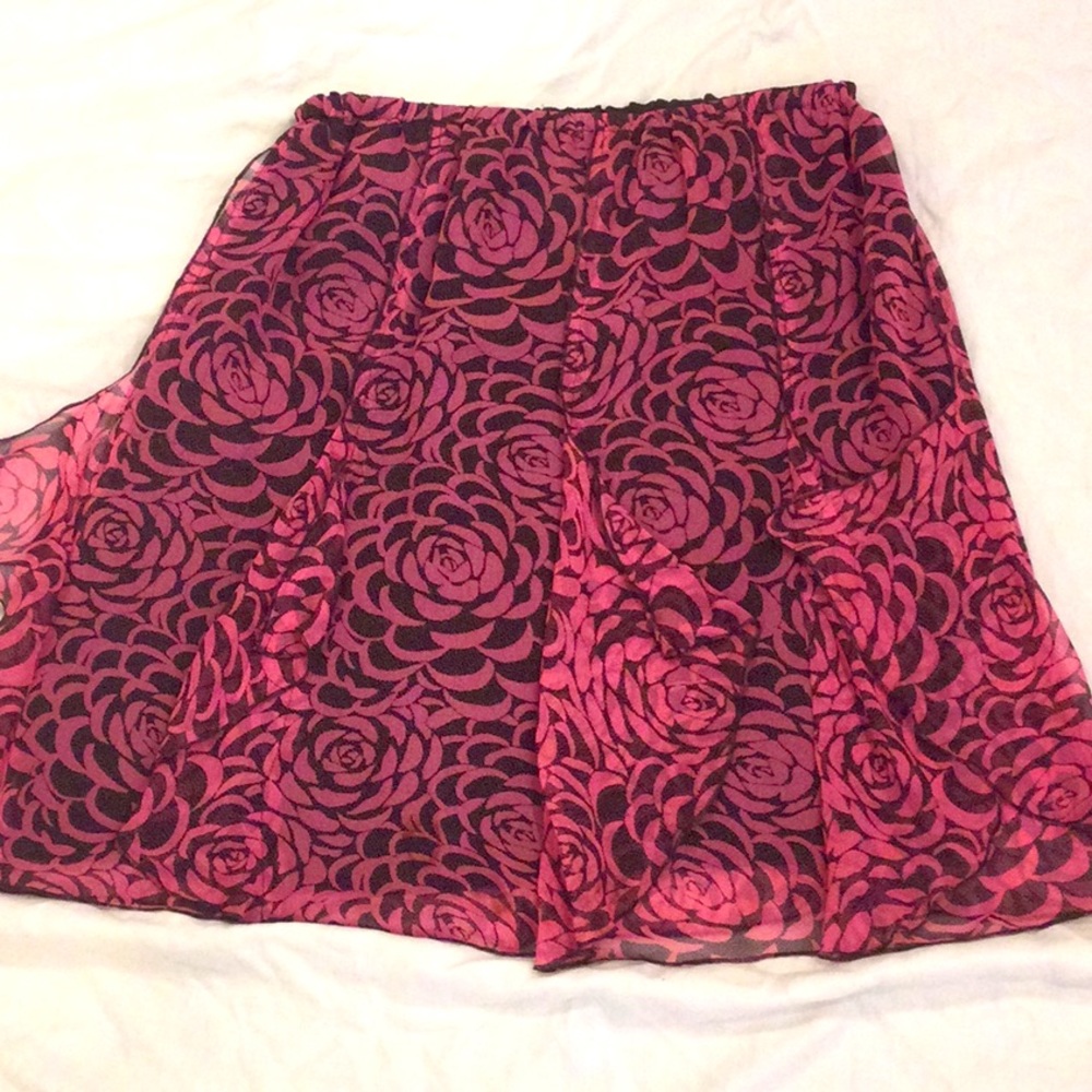 Silk Floral Pink and Brown Skirt Size 4